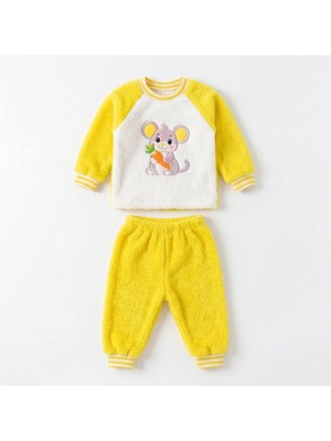 Rozalinda 2'li Unisex Bebek Takım Ayıcık Nakışlı Welsoft Pamuklu Bebek Takım 3-6,6-9,9-12AY Alt Üst 2'li Bebek Takımı Welsoft Kışlık Bebek Takım