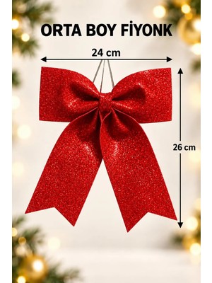 Asöy Yılbaşı Kırmızı Eva Fiyonk Kurdele 24X26 cm Parlak Simli Yılbaşı Temalı Çam Ağacı Süsü Ağaç Dekoru