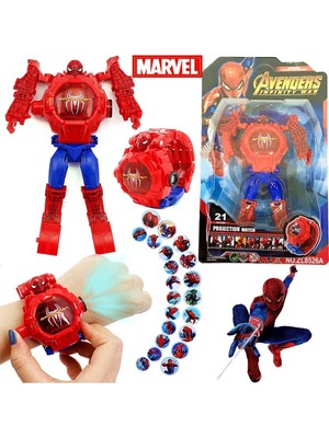 Brf Store Fineveil Spiderman Örümcek Adam Projeksiyonlu Robota Dönüşen Çocuk Kol Saati Projektör Saat