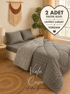 Violacasa Tek Kişilik Welsoft Pufidik Uyku Seti (Lastikli Çarşaflı) Füme Kare