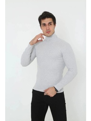 Marchè Bien Erkek Fitilli Kaşkorse Kumaş Boğazlı Full Likralı Slimfit Body - Gri