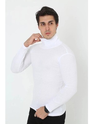 Marchè Bien Erkek Fitilli Kaşkorse Kumaş Boğazlı Full Likralı Slimfit Body - Beyaz