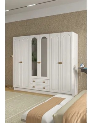 Vivense Venüs Oval Kapaklı Gardırop, 6 Kapak 2 Çekmece