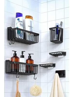 Brf Store Fineveil Ata Home Banyor 6'lı Banyo Seti Yapışkanlı Banyo Düzenleyici Şampuanlık Diş Fırçalık Sabunl