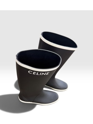 Globalux Women's Celine Hight Rain - Black Boots - Kadın -  Siyah Uzun - Yağmur Çizmesi - Kontrast Taban