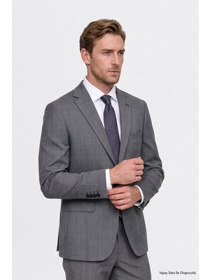 Altınyıldız Classics Yünlü Slim Fit Dar Kesim Mono Yaka Kapak Cepli Desenli Esnek Takım Elbise