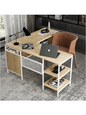 Vivense Deluxe Köşe Çalışma Masası, Beyaz Çam