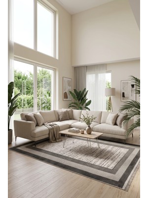 My Evilla Saten Halı Modern Kaymaz Tabanlı Yıkanabilir Salon Oturma Odası Halısı Baklava Çizgi Desen