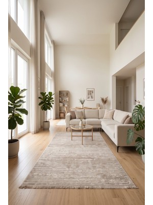 My Evilla Saten Halı Modern Kaymaz Tabanlı Yıkanabilir Salon Oturma Odası Halısı Düz Çizgi Desen
