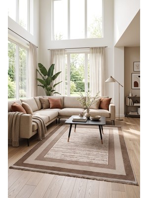 My Evilla Saten Halı Modern Kaymaz Tabanlı Yıkanabilir Salon Oturma Odası Halısı Baklava Çizgi Desen