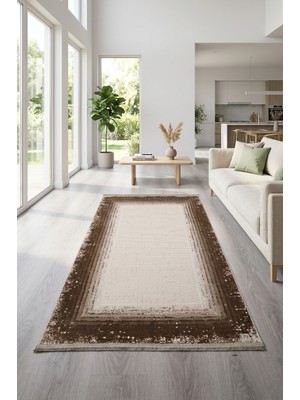 My Evilla Saten Halı Modern Kaymaz Tabanlı Yıkanabilir Salon Oturma Odası Halısı Çerçeve Çizgili Desen