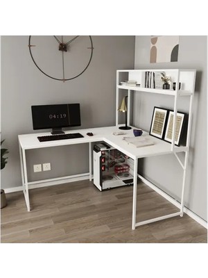 Vivense Cornermaster Raflı L Köşe Çalışma Masası, Beyaz