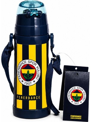 Me Team Fenerbahçe Lisanslı Silikon Pipetli Çelik Matara - Çubuklu Desenli Paslanmaz Su Matarası 425 ml