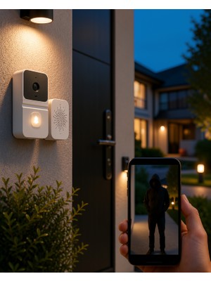 Wifi Akıllı Kapı Zili Gece Görüşlü 800MAH Şarjlı Uczzkameralıkapızıbeyaz-2