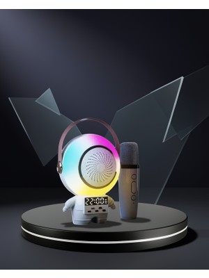 Rgb Işıklı Astronot Tasarımı Bluetooth Hoparlör Karaoke Mikrofonlu