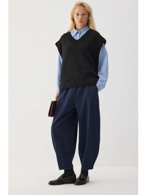 Touche Prive Beli Lastikli Gabardin Balon Pantolon