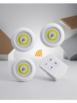 3'lü LED Uzaktan Kumandalı Yapışkanlı Spot Işık