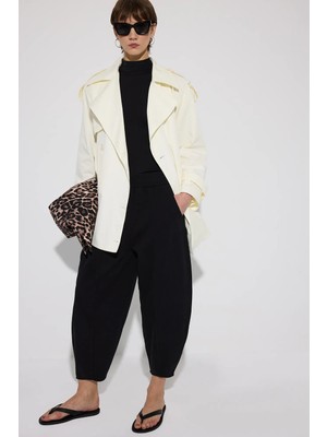 Touche Prive Beli Lastikli Gabardin Balon Pantolon