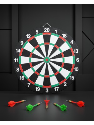 15 Inç Ahşap Dart Tahtası 4 Metal Uçlu Okla