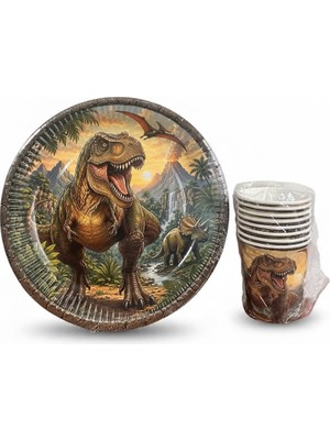 Cadde Süs Jurassic World Temalı Tabak Bardak 8'li Set