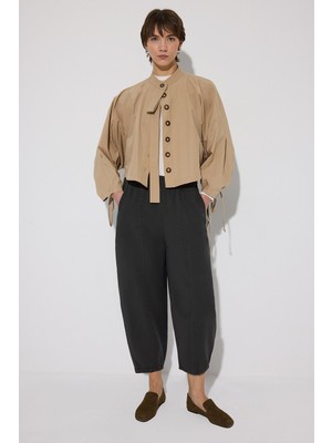 Touche Prive Beli Lastikli Gabardin Balon Pantolon