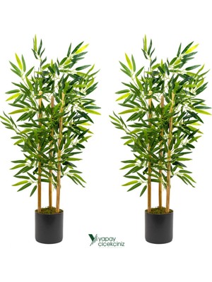 Yapay Çiçekçiniz 2 Adet Çim Detaylı Gri Saksıda 100 cm Yapay Bambu Ağacı