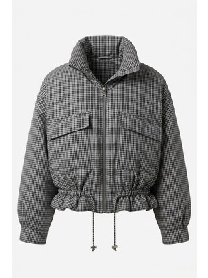 Magarde Dik Yaka Içi Dolum Ekose  Bomber Mont- Gri