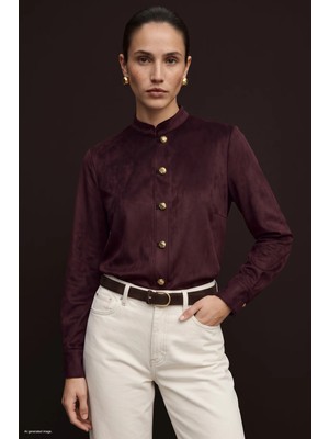 Sateen Süet Gömlek - Bordo