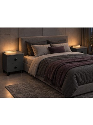 Ağaçlı Mobilya LED Aydınlatmalı USB ve Type-C Şarj Girişli 2 Çekmeceli Beyaz Yatak Başı Komodin Ahşap Görünümlü Derin Organizer Yan Sehpa 40X40X55 cm
