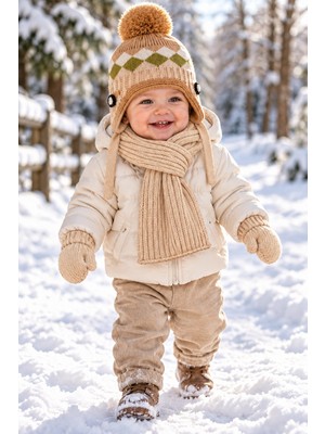 Miniko Kids Kitti 26150-08 Erkek 0-18 Ay Atkı Bere Eldiven Set