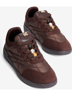 Mubiano Kadın Paraşüt Sneaker Süet Detaylı Boncuk Aksesuarlı Rika Kahverengi