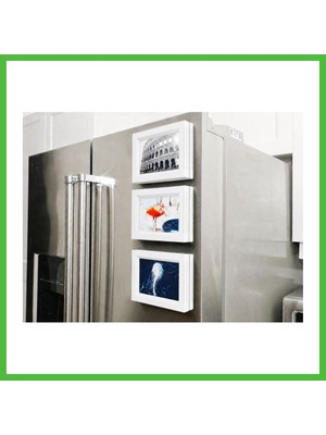 Bezos 3D Baskı 3lü Magnet Fotoğraf Çerçevesi Seti - Buzdolabı Için Mini Manyetik Resim Çerçevesi, Dekoratif Magnet-Beyaz Arz