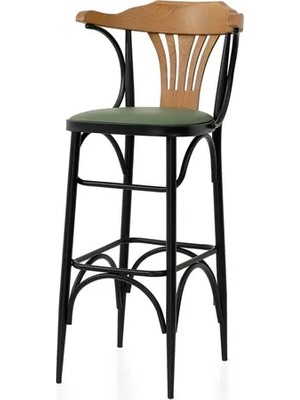 Vivense Riva Ahşap Sırtlı Bar Sandalyesi, Zeytin Yeşili, Siyah