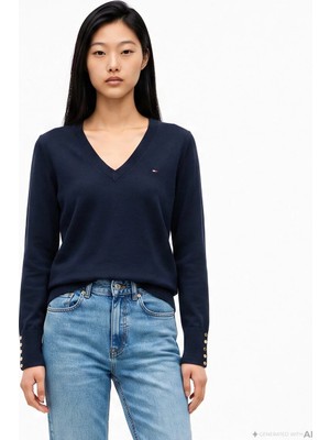 Tommy Hilfiger Co Jersey Fıne Gg V-Nk Ls Swt