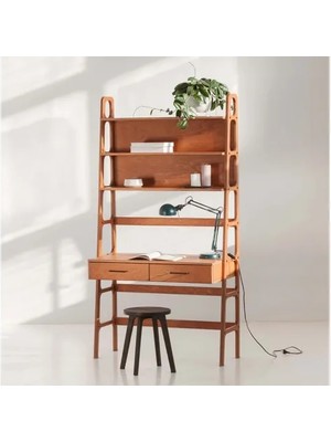 Vivense Woodesk Cosmos Ahşap Çalışma Masası, Kitaplık, Tik Renk