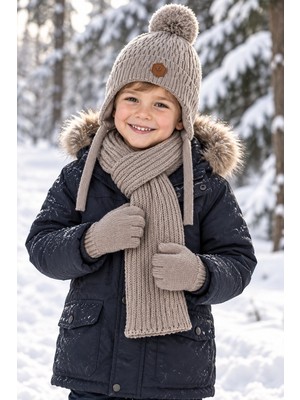 Miniko Kids Kitti 26170-13 Erkek 4-8 Yaş Atkı Bere Eldiven Set