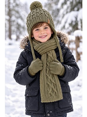 Miniko Kids Kitti 26170-09 Erkek 4-8 Yaş Atkı Bere Eldiven Set