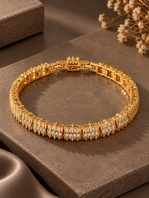 Serelya Gold Renk Pirinç Elegance Zirkon Taşlı Kadın Bileklik