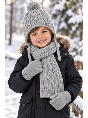 Miniko Kids Kitti 26170-09 Erkek 4-8 Yaş Atkı Bere Eldiven Set