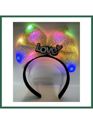 Vintessy Vıntessy LED Işıklı 3 Farklı Fonksiyonda Yanan Gümüş Love Yazılı Sarı Fiyonk Taç 20X17 cm BZS01