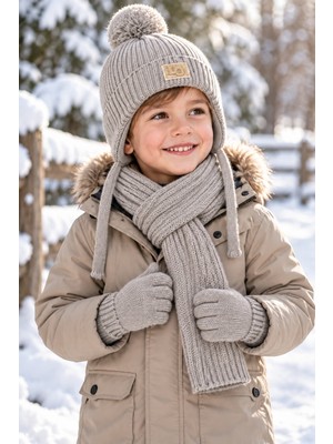 Miniko Kids Kitti 26170-10 Erkek 4-8 Yaş Atkı Bere Eldiven Set