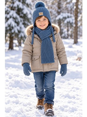 Miniko Kids Kitti 26170-10 Erkek 4-8 Yaş Atkı Bere Eldiven Set