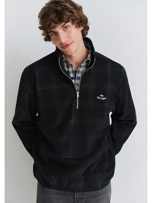 Mavi Yarı Fermuarlı Kareli Siyah Sweatshirt 0211777-91298
