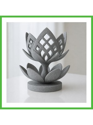 Bezos 3D Baskı Lotus Çiçeği Mumluk - Dekoratif Tealight Mumluk-Gri Arz