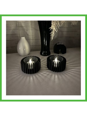 Bezos 3D Baskı Modern Çizgili Mumluk - Tealight Mumluk (1 Adet)-Siyah Arz