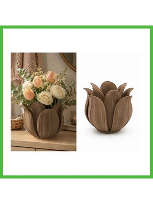 Bezos 3D Baskı Lotus Yapraklı Vazo - Dekoratif Çiçeklik-Kahverengi Arz