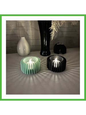 Bezos 3D Baskı Modern Çizgili Mumluk - Tealight Mumluk (1 Adet)-Mint Arz