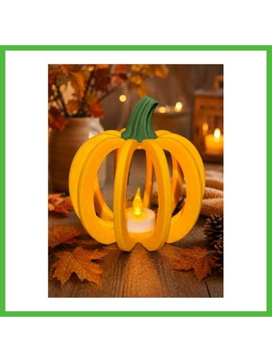 Bezos 3D Baskı Delikli Balkabağı Fener Tealight Mumluk Sonbahar Cadılar Bayramı Dekoratif Şamdan Turuncu Arz