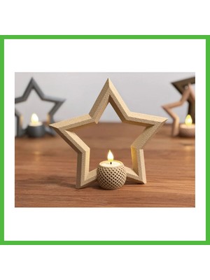 Bezos 3D Baskı Yıldız Tealight Mumluk 18 cm Ayrı Mum Hazneli Dekoratif Yıldız Şamdan Yeni Yıl Masa Süsü Arz