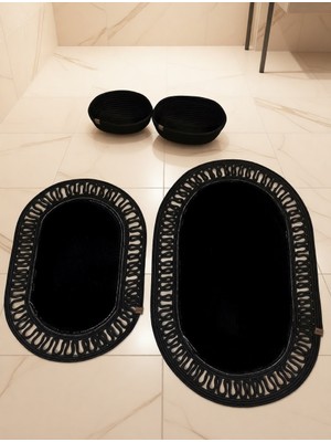 Senza Atelier Lüks 4’lü Banyo & Antre Seti – Tam Siyah Paspas